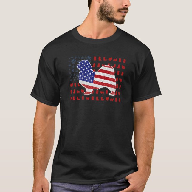 Tibetan Spaniel American Flag 4th Of July For Men  T-Shirt (Front)