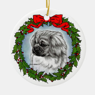 Tibetan Spaniel Art by Glenda S. Harlan Ceramic Tree Decoration