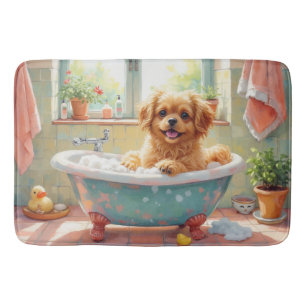 Tibetan Spaniel Bath Time Cute Bathroom Decor Mat