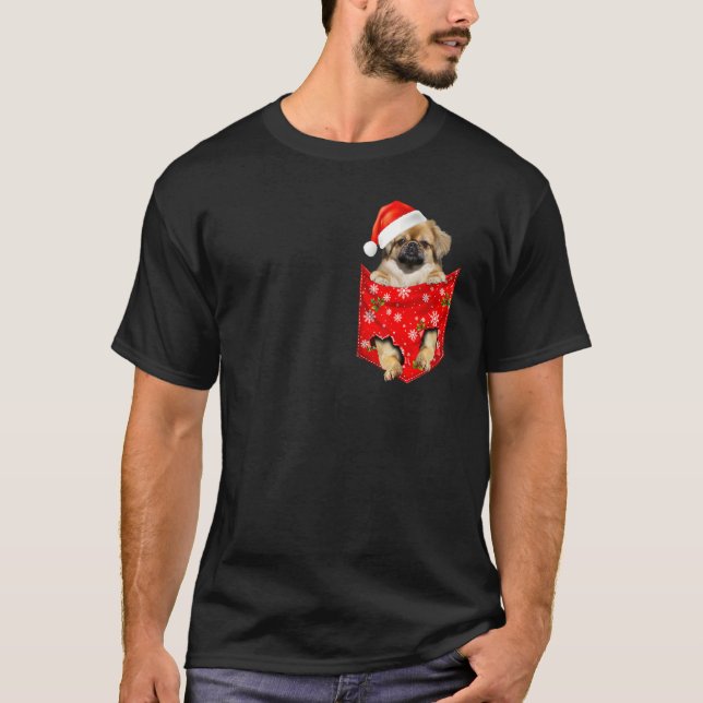Tibetan spaniel Christmas Pocket for Tibet dog T-Shirt (Front)