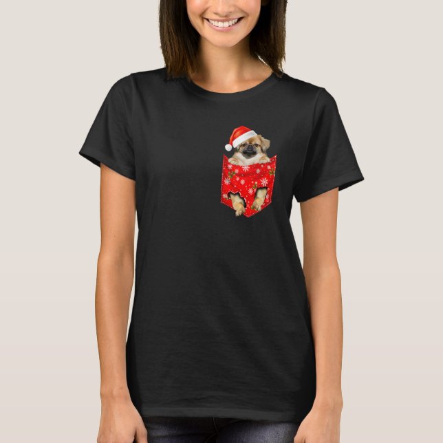 Tibetan spaniel Christmas Pocket for Tibet dog T-Shirt (Front)