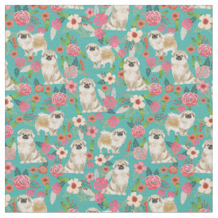 Tibetan Spaniel cute dog vintage florals Fabric