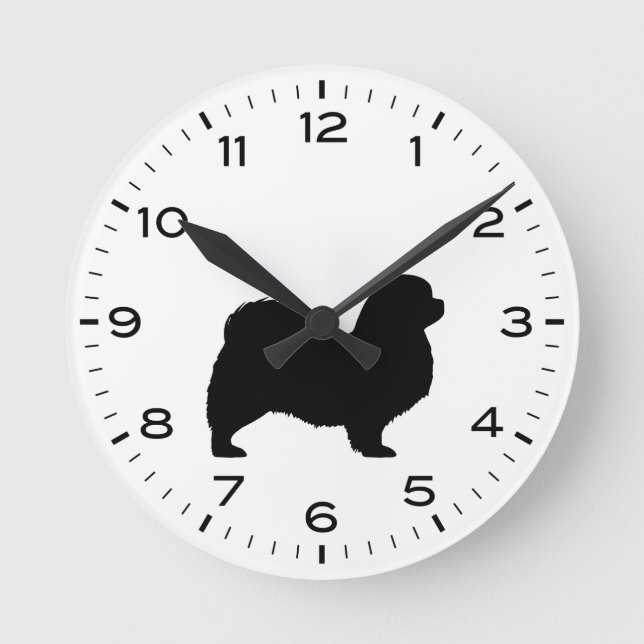 Tibetan Spaniel Dog Breed Silhouette Round Clock (Front)