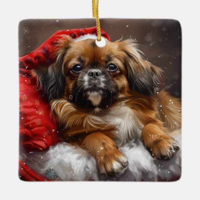 Tibetan Spaniel Dog Christmas Festive Ceramic Ornament (Front)