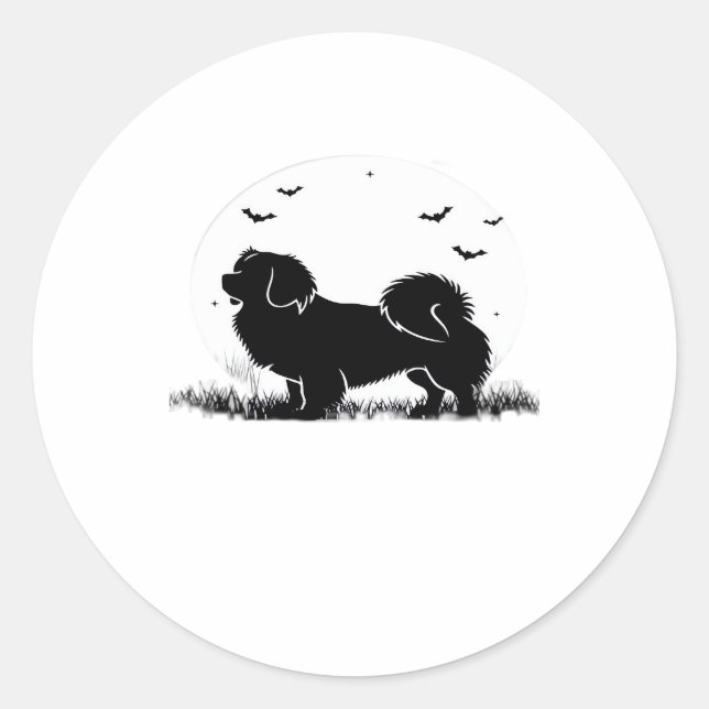 Tibetan Spaniel Dog � Halloween Moon Silhouette Ov Classic Round Sticker (Front)