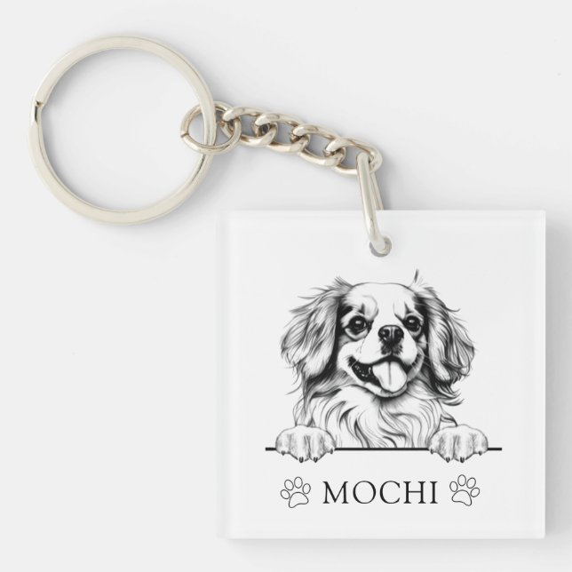 Tibetan Spaniel Dog Hand Drawing Personalised Key Ring (Front)