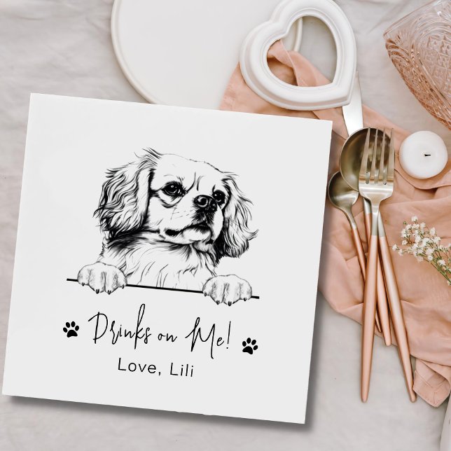 Tibetan Spaniel Dog Personalised Drinks On Me Napkin (Creator Uploaded)