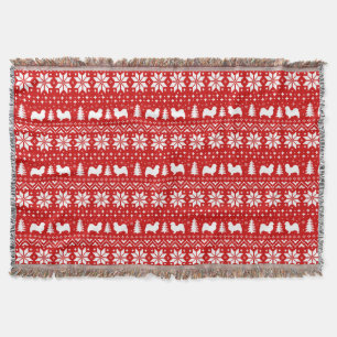 Tibetan Spaniel Dog Silhouettes Christmas Pattern Throw Blanket