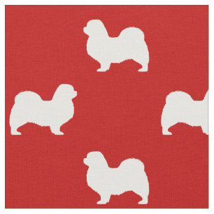 Tibetan Spaniel Dog Silhouettes Red and White Fabric