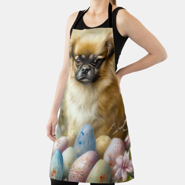Tibetan Spaniel Dog with Easter Eggs Holiday Apron (Insitu)