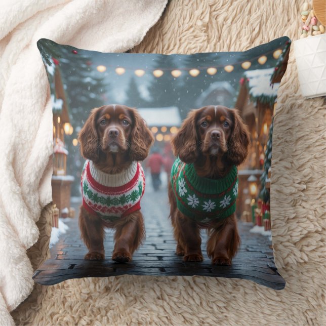 Tibetan Spaniel Dogs Christmas Snow Holiday Cushion (Blanket)