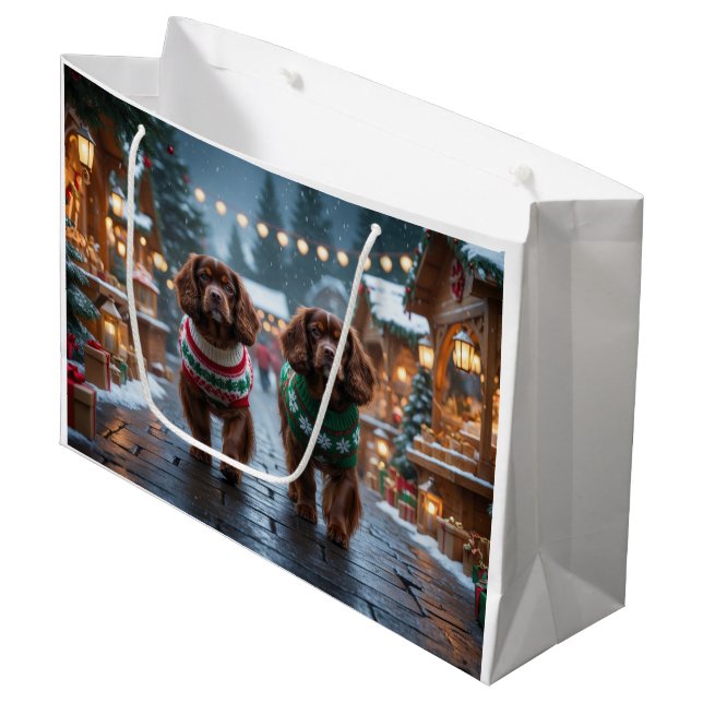 Tibetan Spaniel Dogs Christmas Snow Holiday Large Gift Bag (Front Angled)