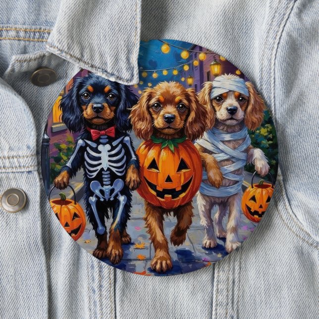 Tibetan Spaniel Dogs In Halloween Costumes 6 Cm Round Badge (In Situ)