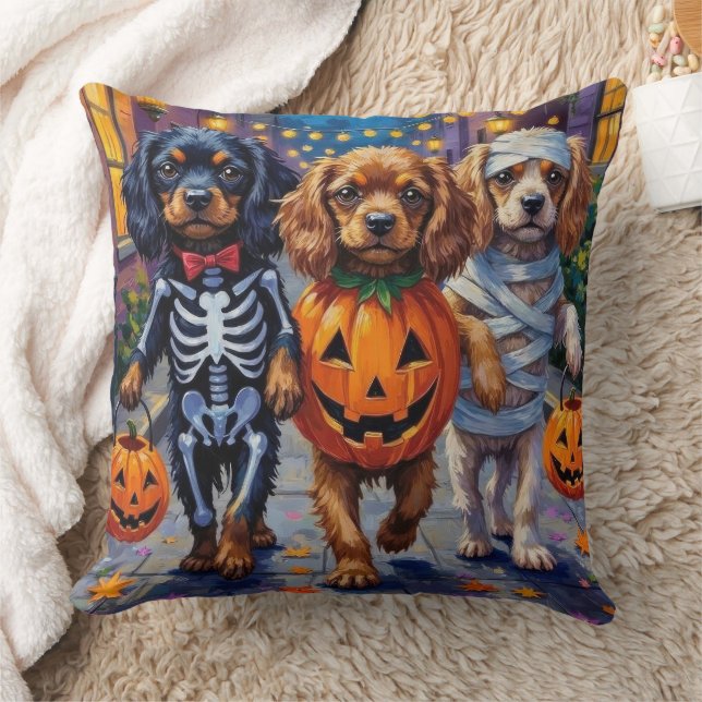 Tibetan Spaniel Dogs In Halloween Costumes Cushion (Blanket)