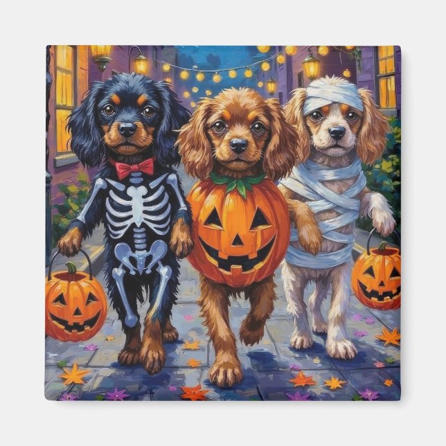 Tibetan Spaniel Dogs In Halloween Costumes Magnet (Front)