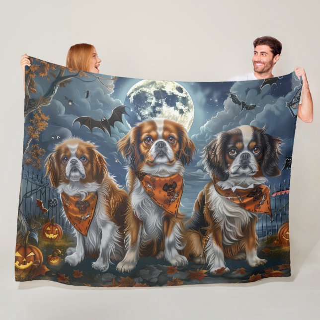 Tibetan Spaniel Halloween Spooky  Fleece Blanket (In Situ)
