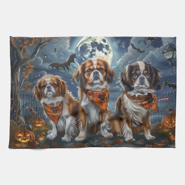 Tibetan Spaniel Halloween Spooky  Tea Towel (Horizontal)