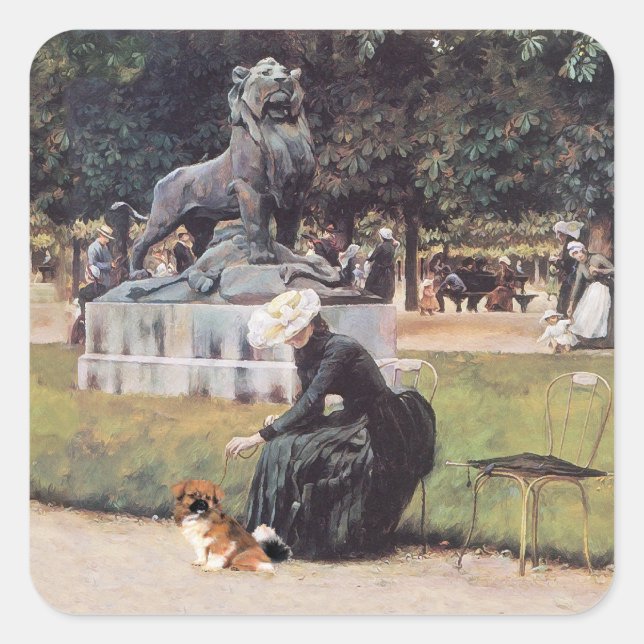 Tibetan Spaniel in the Park Square Sticker (Front)