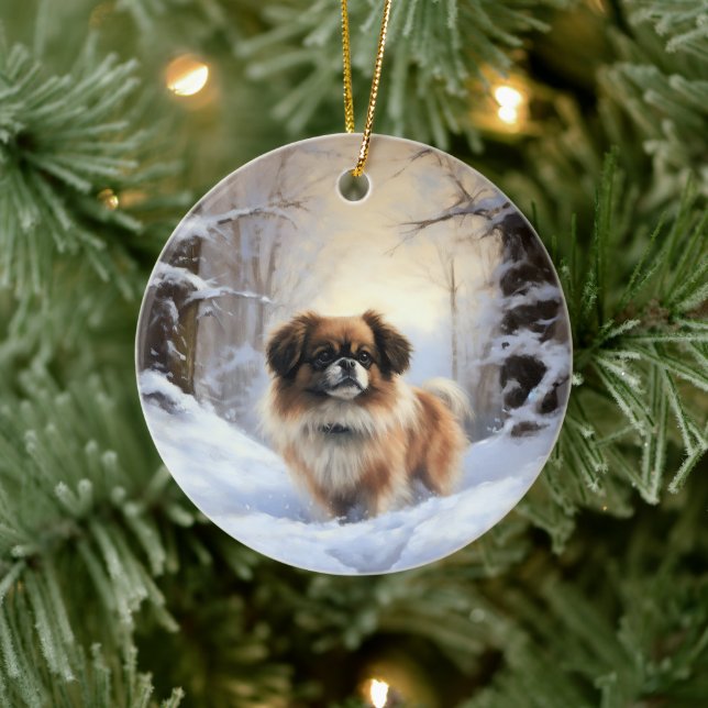 Tibetan Spaniel Let It Snow Christmas  Ceramic Tree Decoration (Tree)