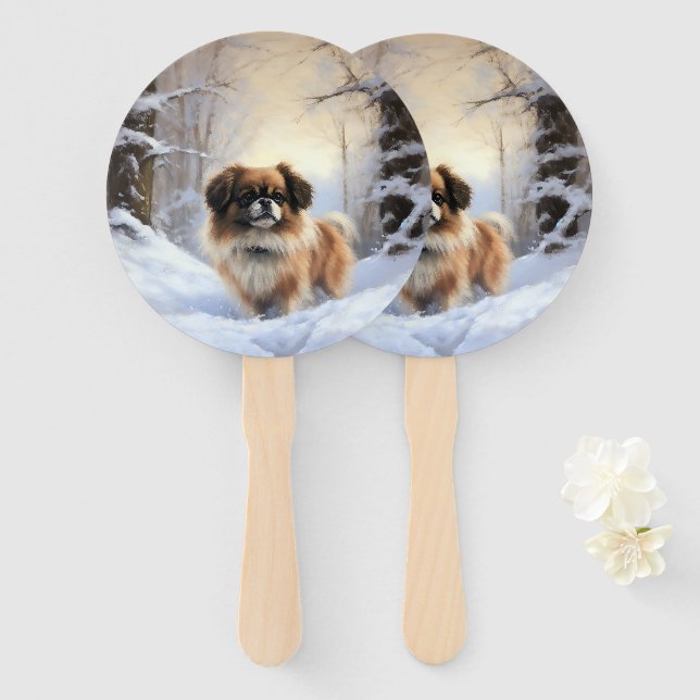Tibetan Spaniel Let It Snow Christmas  Hand Fan (Front and Back)
