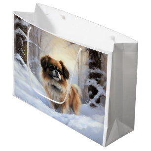 Tibetan Spaniel Let It Snow Christmas  Large Gift Bag