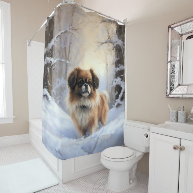 Tibetan Spaniel Let It Snow Christmas  Shower Curtain (In Situ)