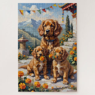 Tibetan Spaniel Monastery Garden Art Jigsaw Puzzle