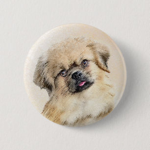 Tibetan Spaniel Painting - Cute Original Dog Art 6 Cm Round Badge