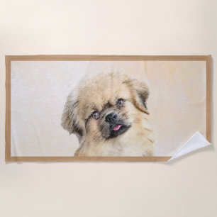 Tibetan Spaniel Painting - Cute Original Dog Art Beach Towel