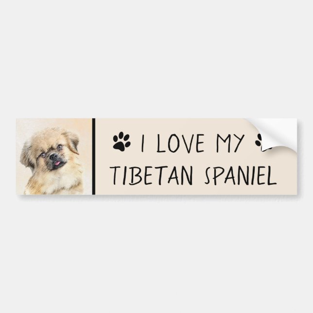 Tibetan Spaniel Painting - Cute Original Dog Art Bumper Sticker (Front)