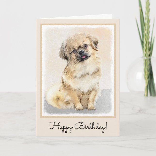 Tibetan Spaniel Painting - Cute Original Dog Art Card (Front)