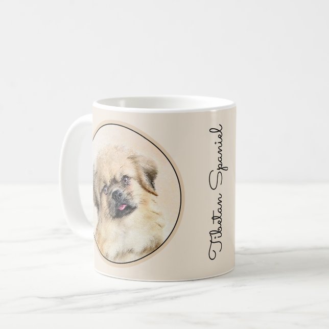Tibetan Spaniel Painting - Cute Original Dog Art Coffee Mug (Front Left)