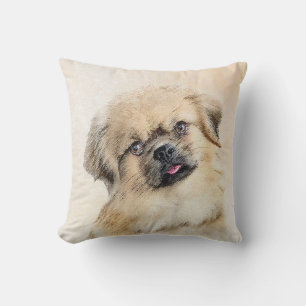 Tibetan Spaniel Painting - Cute Original Dog Art Cushion