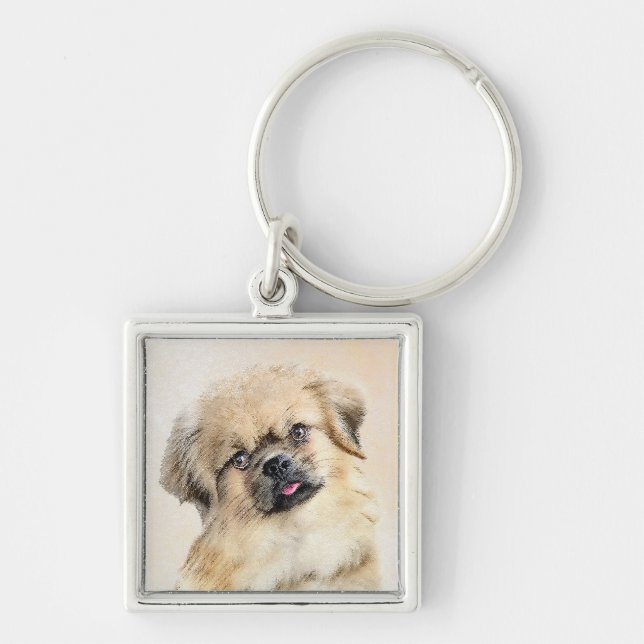 Tibetan Spaniel Painting - Cute Original Dog Art Key Ring (Front)