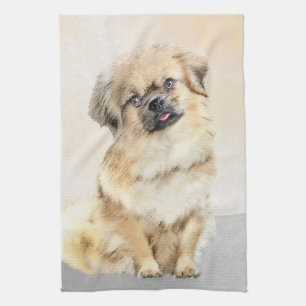 Tibetan Spaniel Painting - Cute Original Dog Art Tea Towel