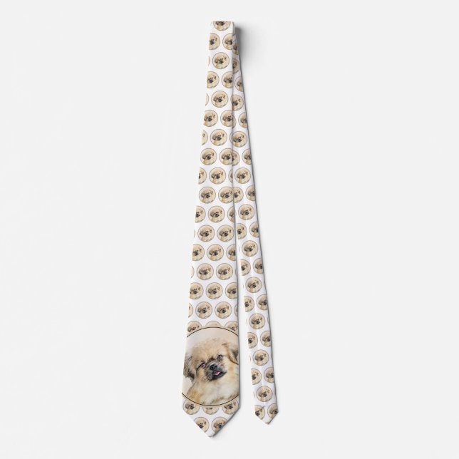 Tibetan Spaniel Painting - Cute Original Dog Art Tie (Front)