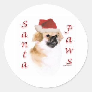 Tibetan Spaniel Santa Paws Classic Round Sticker