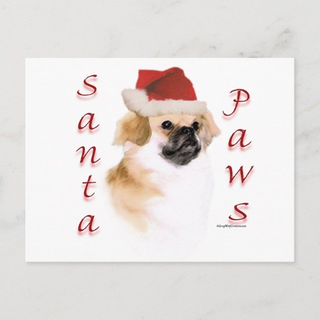 Tibetan Spaniel Santa Paws Holiday Postcard (Front)