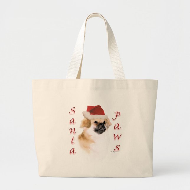 Tibetan Spaniel Santa Paws Large Tote Bag (Front)