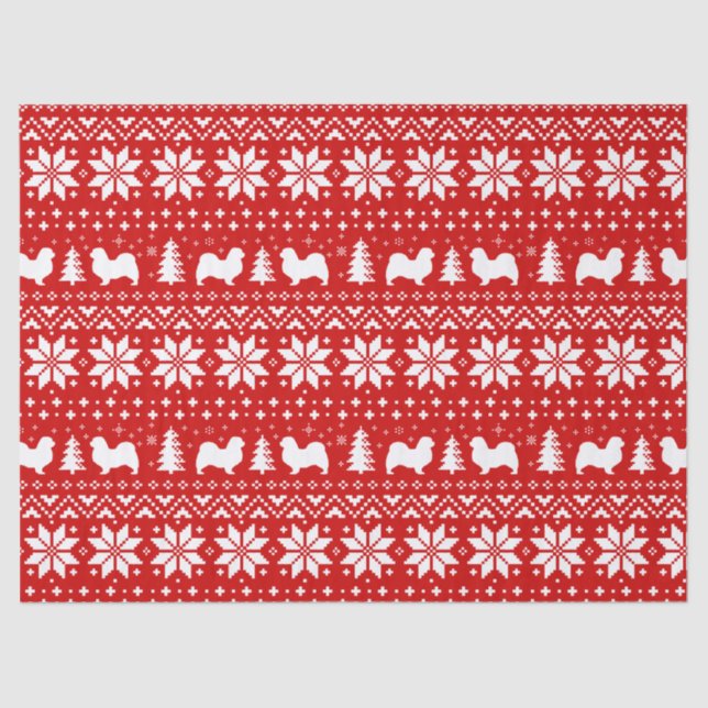 Tibetan Spaniel Silhouettes Christmas Pattern Tissue Paper (Front)