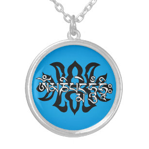 Tibetan Spiritual Gift for HIM/Om Ma Ni Pad Me Hum Silver Plated Necklace