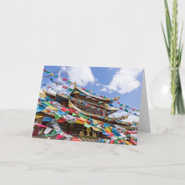 Tibetan Temple with prayer flags - Yunnan, China Card (Front)