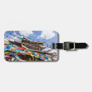 Tibetan Temple with prayer flags - Yunnan, China Luggage Tag