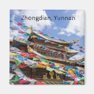 Tibetan Temple with prayer flags - Yunnan, China Magnet