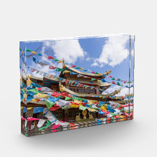 Tibetan Temple with prayer flags - Yunnan, China Photo Block