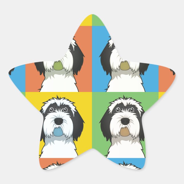 Tibetan Terrier Cartoon Pop-Art Star Sticker (Front)