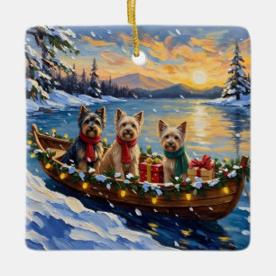 Tibetan Terrier Christmas Boat Holiday Ceramic Ornament