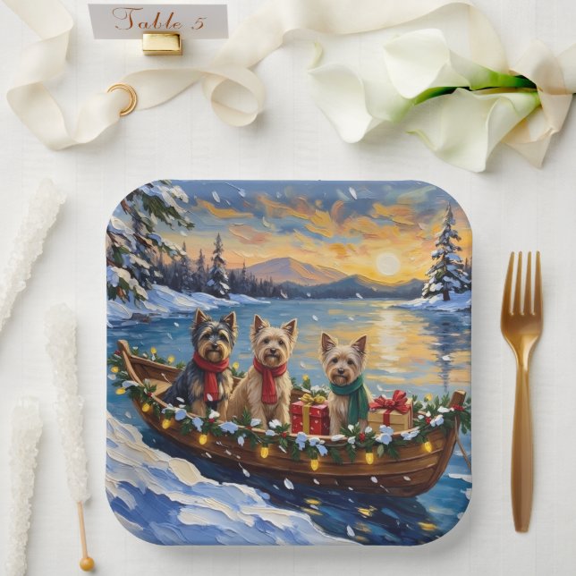 Tibetan Terrier Christmas Boat Holiday Paper Plate (Wedding)