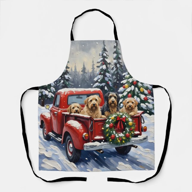 Tibetan Terrier Christmas Red Truck Holiday Apron (Front)