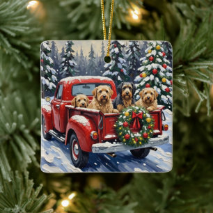 Tibetan Terrier Christmas Red Truck Holiday Ceramic Ornament